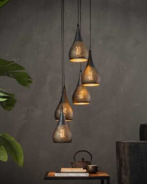 Loftslampe - 5 skærme i sort-brun metal